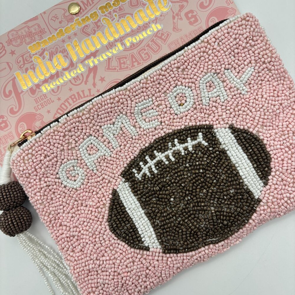 NWT Wandering Moon Beaded Game Day Football Sports Travel Zipper Pouch Bag Purse